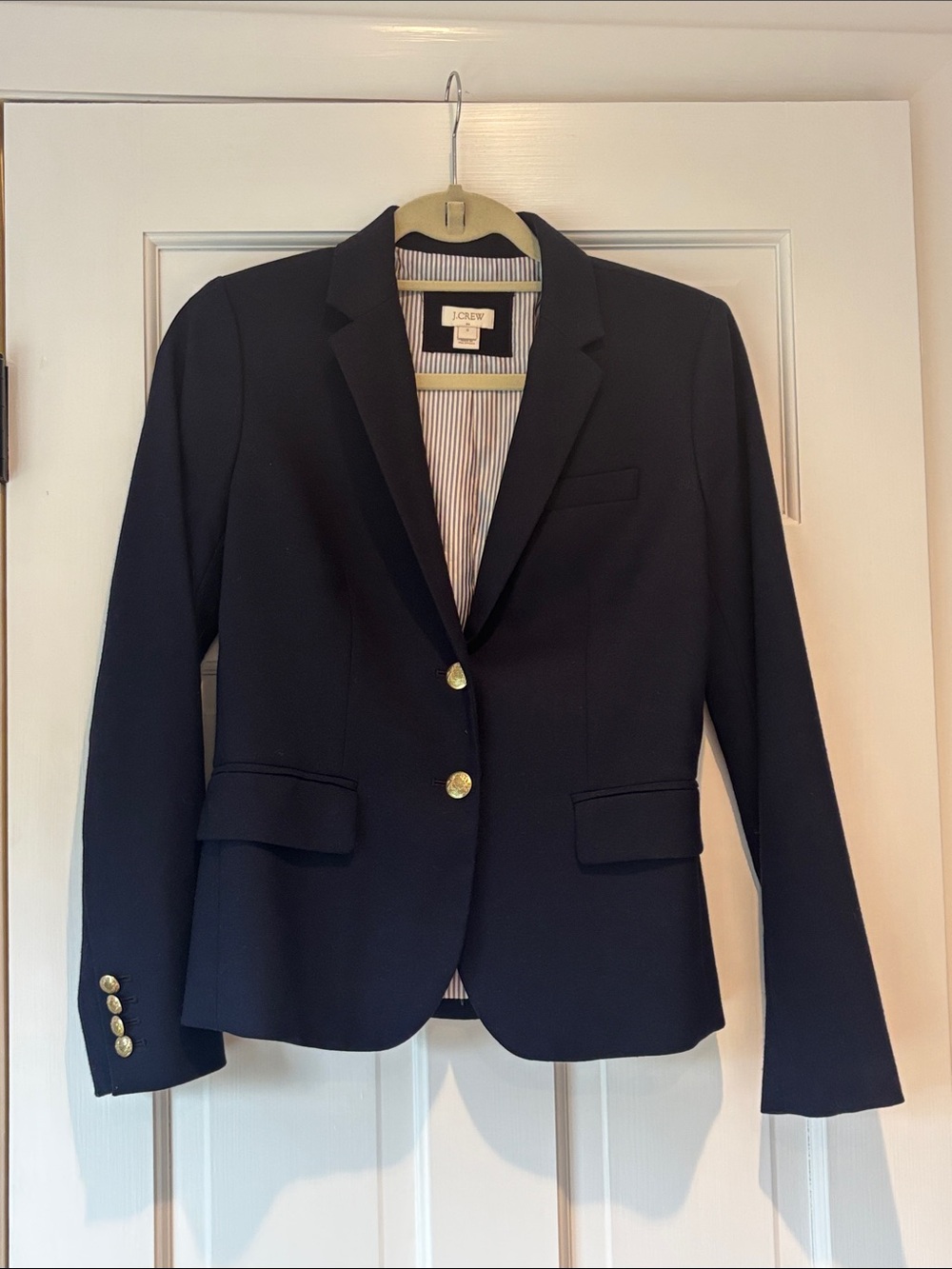 J. Crew Navy Single-Breasted Wool Blend Blazer with Gold Buttons